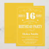 Invitation d'anniversaire 16 ans jaune et blanc (Devant / Derrière)