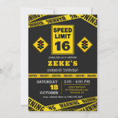 Invitation d'anniversaire 16 ans Limite de Vitesse (Devant)