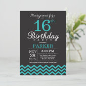 Invitation d'anniversaire 16 ans Noir et sarcelle (Debout devant)