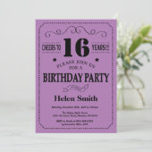 Invitation d'anniversaire 16 ans Noir et Violet (Debout devant)
