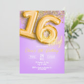 Invitation d'anniversaire 16 ans Paillettes Violet (Debout devant)