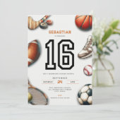 Invitation d'anniversaire 16 ans pour garçons sur (Debout devant)