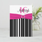 Invitation d'anniversaire 16 ans rose chaud, noir (Debout devant)