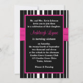 Invitation d'anniversaire 16 ans rose chaud, noir (Dos)