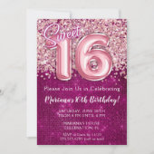 Invitation d'anniversaire 16 ans rose magenta (Devant)