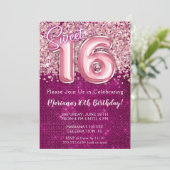 Invitation d'anniversaire 16 ans rose magenta (Debout devant)