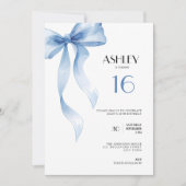 Invitation d'anniversaire 16 ans ruban bleu pour f (Devant)