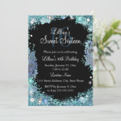 Invitation d'anniversaire 16 ans Turquoise Noir Oc (Debout devant)