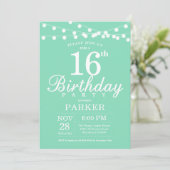 Invitation d'anniversaire 16 ans vert menthe (Debout devant)