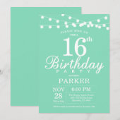 Invitation d'anniversaire 16 ans vert menthe (Devant / Derrière)