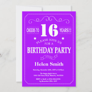 Invitation d'anniversaire 16 ans Violet et Blanc