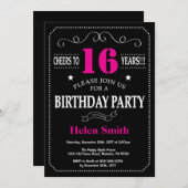 Invitation d'anniversaire 16e Chalet noir rose cha (Devant / Derrière)