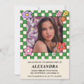 Invitation d'anniversaire 17 ans Fille Fleurs Rétr (Devant)