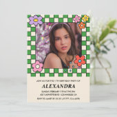 Invitation d'anniversaire 17 ans Fille Fleurs Rétr (Debout devant)