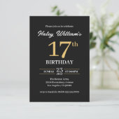 Invitation d'anniversaire 17 ans minimaliste noir (Debout devant)