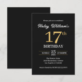 Invitation d'anniversaire 17 ans minimaliste noir (Devant / Derrière)