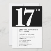 Invitation d'anniversaire 17 ans Noir Élégant Chic (Devant)