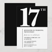 Invitation d'anniversaire 17 ans Noir Élégant Chic (Devant / Derrière)
