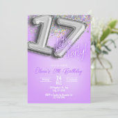 Invitation d'anniversaire 17 ans Paillettes Violet (Debout devant)