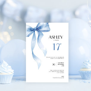 Invitation d'anniversaire 17 ans Ruban Bleu pour F