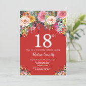 Invitation d'anniversaire 18 ans à motif floral ro (Debout devant)