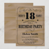 Invitation d'anniversaire 18 ans Bois Rustique (Devant / Derrière)