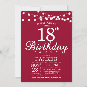 Invitation d'anniversaire 18 ans Bordeaux Rouge