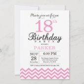 Invitation d'anniversaire 18 ans Chevron rose (Devant)