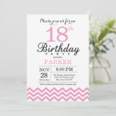 Invitation d'anniversaire 18 ans Chevron rose (Debout devant)