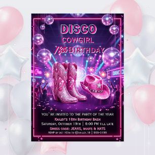Invitation d'anniversaire 18 ans Cowgirl Disco Rod