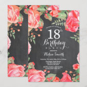 Invitation d'anniversaire 18 ans Fleur Rouge Botan (Devant / Derrière)