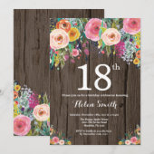Invitation d'anniversaire 18 ans Floral Rustique (Devant / Derrière)