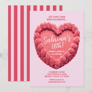 Invitation d'anniversaire 18 ans Heart Cake (rose/