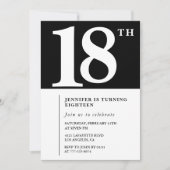 Invitation d'anniversaire 18 ans Noir Élégant Chic (Devant)