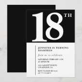 Invitation d'anniversaire 18 ans Noir Élégant Chic (Devant / Derrière)