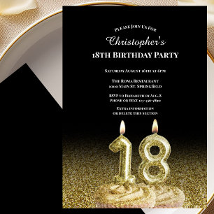 Invitation d'anniversaire 18 ans noir et or pour l