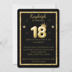 Invitation d'anniversaire 18 ans Or et Paillettes