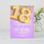 Invitation d'anniversaire 18 ans Paillettes Violet (Debout devant)