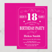 Invitation d'anniversaire 18 ans rose chaud et bla (Devant / Derrière)