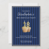 Invitation d'anniversaire 18 ans Unique Bleu Or po (Devant)