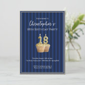 Invitation d'anniversaire 18 ans Unique Bleu Or po (Debout devant)
