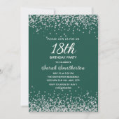Invitation d'anniversaire 18 ans vert émeraude arg (Devant)