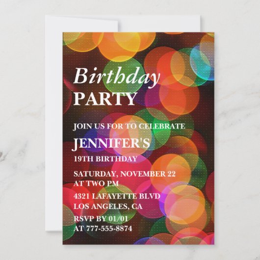 Invitation d'anniversaire 19 ans Confettis Arc-en- (Devant)