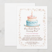 Invitation d'anniversaire 1 an à l'aquarelle avec  (Devant / Derrière)