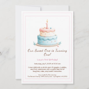 Invitation d'anniversaire 1 an aquarelle avec boug