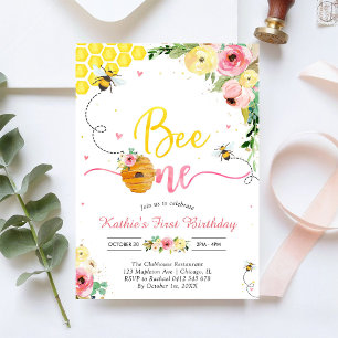 Invitation d'anniversaire 1 an Bee One Honey Bee G
