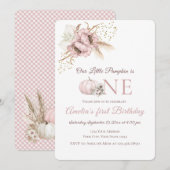Invitation d'anniversaire 1 an Boho Rose Citrouill (Devant / Derrière)