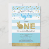 Invitation d'anniversaire 1 an de bunny boy bleu e (Devant)