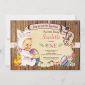 Invitation d'anniversaire 1 an fille lapin de Pâqu (Devant)