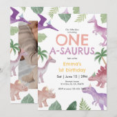 Invitation d'anniversaire 1 an Fille One A Saurus  (Devant / Derrière)